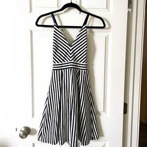 EUC Cross Back Navy & White Striped Dress